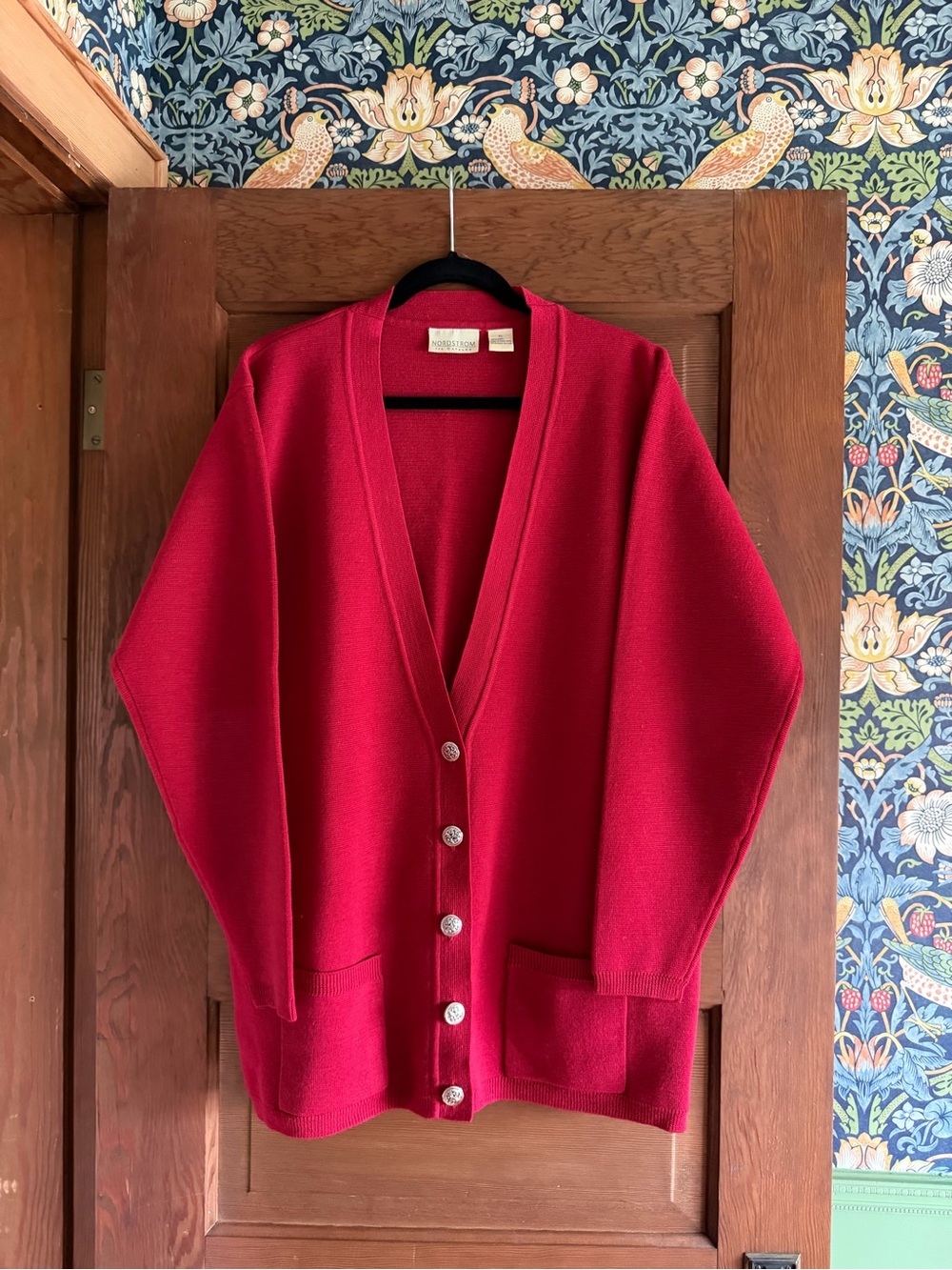 Vintage Nordstrom the Catalog Women's Red V-Neck Wool Cardigan Sweater Size XL